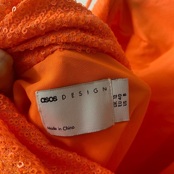 ASOS Vibrant Orange Sequin Backless Mini Halter Dress - Picture 8 of 8